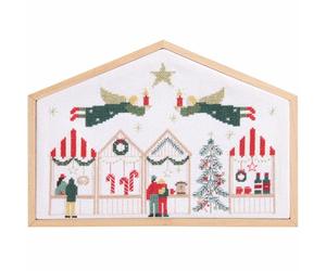 Rico Design Stickpackung Weihnachtmarkt gezählter Kreuzstich Dekorahmen breites Haus 27,5x19cm