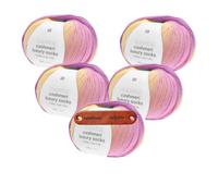 Rico Design SUPERBA CASHMERI LUXURY SOCKS 4-FÄDIG 27 RAINBOW Premium Wolle 5 x 100g Luxuriöses Kaschmir Sockengarn für besonders weiche Strickprojekte Freizeit Geschenkidee mit mySearose Label