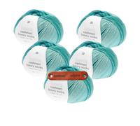 Rico Design SUPERBA CASHMERI LUXURY SOCKS 4-FÄDIG 30 AQUA Premium Wolle 5 x 100g Luxuriöses Kaschmir Sockengarn für besonders weiche Strickprojekte Freizeit Geschenkidee mit mySearose Label