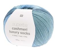 Rico Design Superba Cashmeri Luxury Socks | Sockenwolle mit Kaschmir | Strumpfwolle 4-fädig | Sockengarn mit Farbverlauf (25 | blau-degradé)