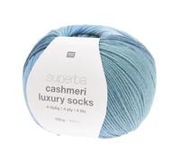Rico Design Superba Cashmeri Luxus-Socken, 4-fädig, 100 g, weich und luxuriös, für Ihre Füße, Farbe: Blau (025 - Farbverlaufsblau)