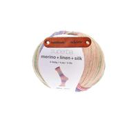 Rico Design SUPERBA MERINO + LINEN + SILK 4-FÄDIG 03 JOY Premium Wolle 100g Luxuriöse Sockenwolle aus Merinowolle Seide und Leinen für leichte Sommer Strickprojekte mit mySearose Label