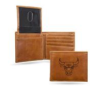 Rico Industries NBA Basketball Chicago Bulls Brown Laser Engraved Billfold Wallet, 8.9 cmx10.8 cm