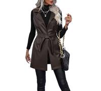 RICOCHO Ärmellose Lederweste für Damen, Lange Weste aus PU-Leder mit offener Vorderseite