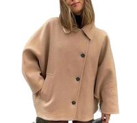 RICOCHO Damen Oversized Wolle Trench Mantel Revers Single Breasted Kurzer Erbsenmantel Trendige Wolle Lose S M L