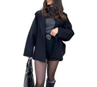 RICOCHO Damen Oversized Wollmantel Revers Trenchcoat Kurzer Erbsenmantel M