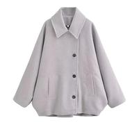 RICOCHO Damen Wolle Oversized Mantel Revers Single Breasted Wolle Kurzer Erbsenmantel Trendige Wolle Lose Kurze Trench Mäntel