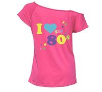 RIDDLED WITH STYLE Damen-T-Shirt mit Aufschrift "I Love The 80s", Pop-Star-Design Gr. 44-46, rose