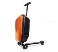 Ride On Luggage Scooter - 2-in-1 Klappbarer Hartschalenkoffer für Kinder von 4 bis 15 Jahren, multifunktionaler Reisetrolley, Orange, M