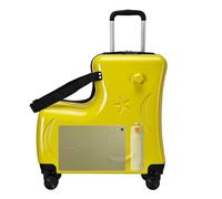 Ride on Suitcase for Kids - Drehbare Tasche, Kabine | Kindergepäck mit Sicherheitsgurt, Fußstütze, Lenker, Glatte, 3 dlal Block für Schulferien Girl Girls, gelb, riferimento alla descrizione