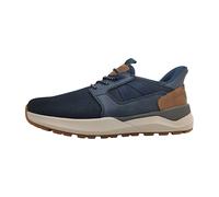 Slip-On Sneaker RIEKER "Ready2GO", Herren, Gr. 42, blau (dunkelblau, nussbrau), Lederimitat, Textil, unifarben mit Farbeinsatz, Schuhe, Schlupfschuh, Halbschuh, Freizeitsneaker mit Gummizug für guten