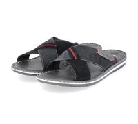 Pantolette RIEKER, Herren, Gr. 42, schwarz, grau, Lederimitat, Veloursleder, Schuhe Pantolette, Sommerschuh, Schlappen, Poolslides, mit Kontraststeppung (44982943-42) schwarz, grau