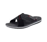 Pantolette RIEKER, Herren, Gr. 43, schwarz, grau, Lederimitat, Veloursleder, Schuhe Pantolette, Sommerschuh, Schlappen, Poolslides, mit Kontraststeppung (44982943-43) schwarz, grau