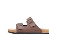 Pantolette RIEKER, Herren, Gr. 43, dunkelbraun, Lederimitat, unifarben, Schuhe Pantolette, Sommerschuh, Schlappen, Hausschuh, mit zwei Schnallenverschlüssen (73438651-43)