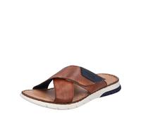 Pantolette RIEKER, Herren, Gr. 40, braun (cognac, denim), Lederimitat, Basic, Schuhe Pantolette, Sommerschuh, Schlappen, Klettschuh, mit Klettriemchen (37523407-40) cognac, denim