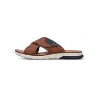 Pantolette RIEKER, Herren, Gr. 42, braun (cognac, denim), Lederimitat, Basic, Schuhe Pantolette, Sommerschuh, Schlappen, Klettschuh, mit Klettriemchen (37523407-42)
