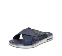 Pantolette RIEKER, Herren, Gr. 42, blau (blau, grau), Lederimitat, Textil, used, casual, Schuhe, Sommerschuh, Strandschuh, Schlappen, Hausschuh mit Klettverschluss (22644068-42) blau, grau