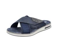 Pantolette RIEKER, Herren, Gr. 46, blau (blau, grau), Lederimitat, Textil, used, casual, Schuhe, Sommerschuh, Strandschuh, Schlappen, Hausschuh mit Klettverschluss (22644068-46) blau, grau