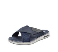 Pantolette RIEKER, Herren, Gr. 42, blau (blau, grau), Lederimitat, Textil, used, casual, Schuhe, Sommerschuh, Strandschuh, Schlappen, Hausschuh mit Klettverschluss (22644068-42) blau, grau
