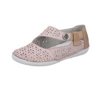 Riemchenballerina RIEKER, Damen, Gr. 39, hellbeige, Glattleder, Nubuklederimitat, Schuhe Riemchenballerina, Schlupfschuh, Slipper mit modischer Perforation (64488304-39) hellbeige