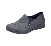 Rieker Slipper 48961 Damen extra weit Lederimitat Anthrazit Gr. 40 mit Ziernaht und Gummizug