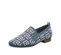 Rieker Slipper 51953-12 Loafer Damen Blau/Weiß Textil Blockabsatz Stretcheinsätze Gr. 42