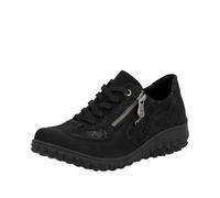 Keilsneaker RIEKER, Damen, Gr. 39, schwarz, Nubuklederimitat, unifarben, Reptilienprägung, sportlich, Schuhe, Schnürschuh, Halbschuh, Freizeitsneaker mit Reißverschluss (54616702-39) schwarz