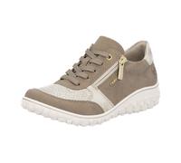 Sneaker RIEKER, Damen, Gr. 39, taupe, creme, Lederimitat, Schuhe Sneaker, Schnürschuh, Halbschuh, Keilsneaker mit Reißverschluss (36679619-39) taupe, creme