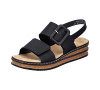 Keilsandalette RIEKER, Damen, Gr. 42, schwarz, Lederimitat, Schuhe, Sommerschuh, Sandale, Keilabsatz, mit modischer Schmuckspange (33571617-42) schwarz