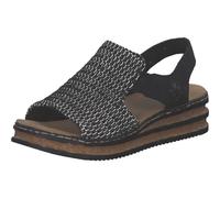 Rieker Keilsandalette 62971-00 Damen Lederimitat Flechtoptik schwarz/sand Gr. 36