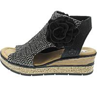 Schaftsandalette RIEKER, Damen, Gr. 42, schwarz, kombiniert, Nubuklederimitat, Textil, Schuhe, Keilsandale, Sommerschuh, Plateausandalette mit Blüte (73188040-42) schwarz, kombiniert