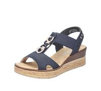 Keilsandalette RIEKER, Damen, Gr. 42, blau (nachtblau), Nubuklederimitat, kontrastfarbene Details, Schuhe, Sommerschuh, Sandale, Plateausandale mit Gummizug für guten Sitz (79351640-42) nachtblau