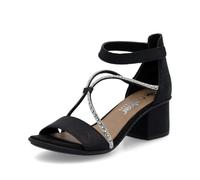 Sandalette RIEKER, Gr. 36, schwarz, Lederimitat, unifarben, Schuhe Sandalette, Sommerschuh, Sandale, Blockabsatz, mit praktischem Klettverschluss (16291004-36)