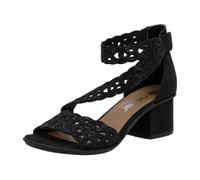 Sandalette RIEKER, Damen, Gr. 38, schwarz, Nubuklederimitat, Textil, unifarben, Schuhe Sandalette, Festtagsschuh, Blockabsatz, mit praktischem Klettverschluss (39901064-38) schwarz