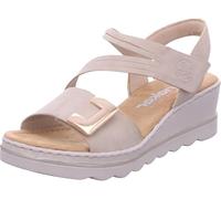 Keilsandalette RIEKER, Damen, Gr. 36, creme, Lederimitat, unifarben, Schuhe, Klettschuh, Sommerschuh, Urlaubsschuh mit asymmetrischen Riemchen (60774031-36) creme