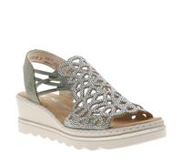Keilsandalette RIEKER, Damen, Gr. 39, schilf, Nubuklederimitat, unifarben, Schuhe, Sommerschuh, Plateausandale, Schlupfschuh mit Schmucksteinchen (61925961-39) schilf