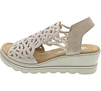 Rieker Keilsandalette 67465-62 – creme, Nubuklederimitat, unifarben mit Schmucksteinchen, Gr. 37