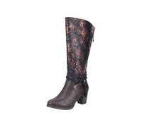 Stiefel RIEKER, Damen, Gr. 37, Warmfutter, XL-Schaft, braun (dunkelbraun, multi), Lederimitat, geblümt, Schuhe Stiefel, Langschaftstiefel, mit Zierbänder, XL-Schaft (91768253-37) dunkelbraun, multi