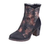 Stiefelette RIEKER, Damen, Gr. 39, schwarz, antik, Lederimitat, Textil, Antik-Look, Glanzfaden, Schuhe, Trachtenstiefelette, Festtagsstiefelette, Blockabsatz, mit Warmfutter (15902435-39) schwarz, ant