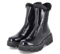 Winterstiefelette RIEKER, Damen, Gr. 38, schwarz, Lacklederimitat, Textil, glänzend, Schuhe, Plateauboots, Winterboots, Lack-Stiefelette mit buntem Sohlenrand (48591733-38) schwarz