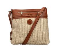 Umhängetasche RIEKER, Damen, Gr. B/H/T: 27cm x 28cm x 5cm, beige (beige, cognac), Textil, Lederimitat, Flechtoptik, Taschen, Schultertasche, Damen-Tasche mit abnehmbarem Logo-Anhänger (97069421-0) bei