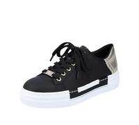 Plateausneaker RIEKER Gr. 35, schwarz (schwarz, goldfarben) Damen Schuhe Skaterschuh Sneaker low mit Metallic-Fersenkappe, Freizeitschuh, Halbschuh, Schnürschuh (30777021-35)
