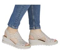 Keilsandalette RIEKER, Gr. 41, creme, Nubuklederimitat, unifarben, Schuhe Keilsandalette, Sommerschuh, Plateausandale, Schlupfschuh mit Schmucksteinchen (39985055-41)