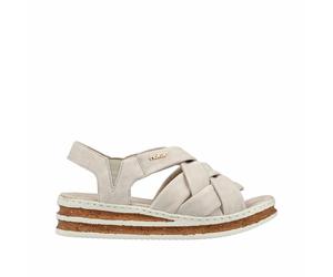 Rieker Damen Keilsandaletten Beige, Damen, Größe: 42, Material: Kunstleder/Textil