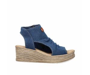 Rieker Damen Keilsandaletten Blau, Damen, Größe: 40, Material: Textil