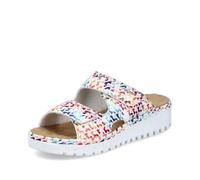 Pantolette RIEKER, Damen, Gr. 38, bunt (weiß multi), Textil, bedruckt, Schuhe Pantolette, Sommerschuh, Schlappen, Hausschuh mit modischer Plateausohle (34980341-38) weiß multi