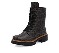 Schnürboots RIEKER, Damen, Gr. 40, grau (grau, leo), Lederimitat, animal-print, Schuhe Schnürboots, Schnürstiefelette, Profilsohle, mit kontrastfarbenem Sohlenrand (38786368-40)