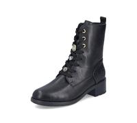Winterstiefelette RIEKER, Damen, Gr. 42, schwarz, Lederimitat, unifarben, Schuhe Winterstiefelette, Schnürstiefelette, Boots, Blockabsatz, mit Schmuckelementen (82952226-42) schwarz