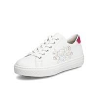 Sneaker RIEKER Gr. 39, pink (weiß, fuchsia) Damen Schuhe Sneaker mit seitlicher Blumenstickerei, Freizeitschuh, Halbschuh, Schnürschuh (85623538-39)