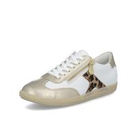 Sneaker RIEKER, Damen, Gr. 39, weiß, goldfarben, leo, Lederimitat, kontrastfarbene Details, metallic, Schuhe Sneaker, Halbschuh, Freizeitschuh, Schnürschuh mit Reißverschluss (58680700-39) weiß, goldf